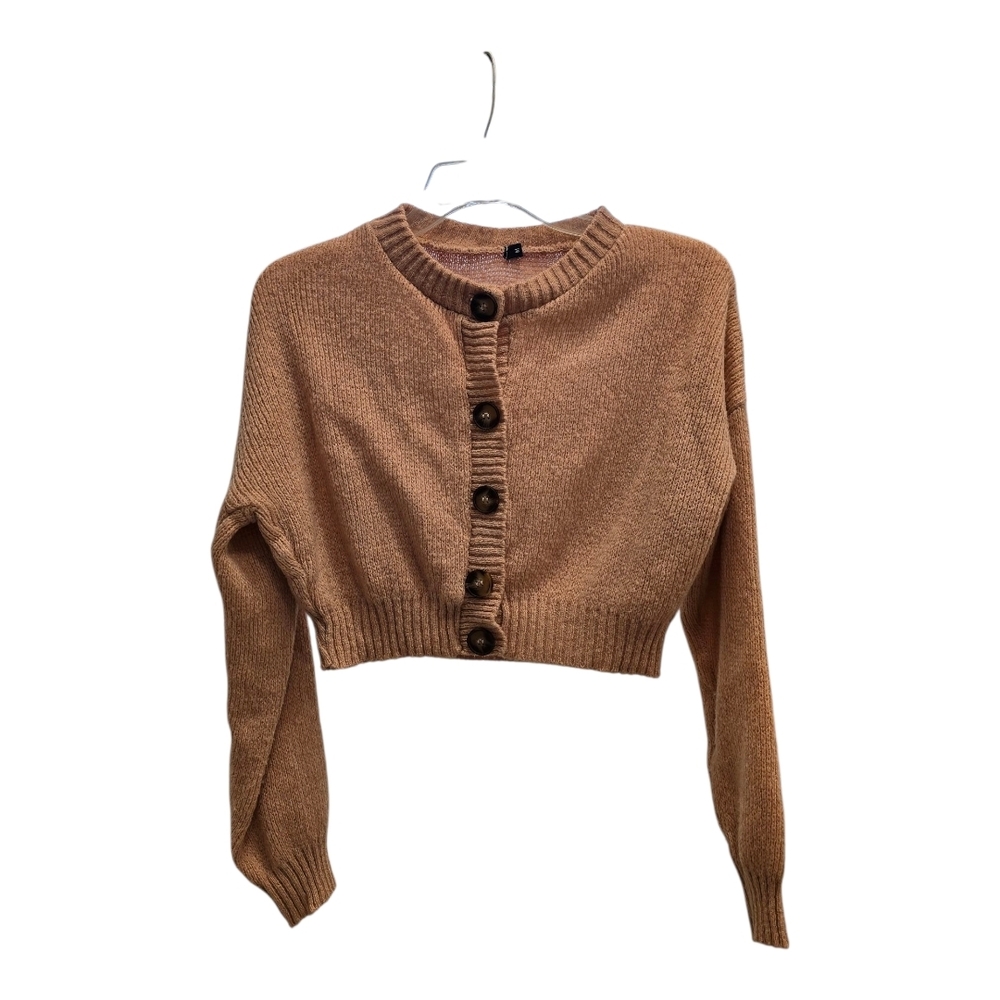 Pink Button-Up Cropped Women's Sweater